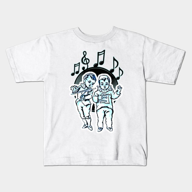 Boys singing and playing the violin Kids T-Shirt by Marccelus